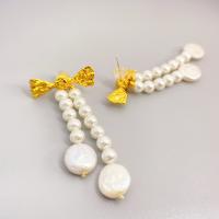 Brass Drop Earring with Plastic Pearl 18K gold plated fashion jewelry & for woman nickel lead & cadmium free Sold By Pair