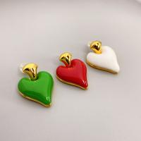 Brass Drop Earring Heart 18K gold plated fashion jewelry & for woman & enamel nickel lead & cadmium free Sold By Pair