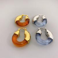 Resin Earring Brass with Resin plated fashion jewelry & for woman nickel lead & cadmium free Sold By Pair