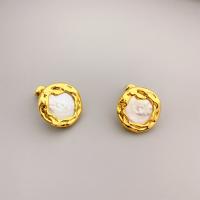 Brass Stud Earring, with Plastic Pearl, 18K gold plated, fashion jewelry & for woman, nickel, lead & cadmium free, 15.70mm, Sold By Pair