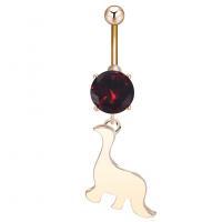 Stainless Steel Belly Ring Zinc Alloy with Cubic Zirconia & 304 Stainless Steel Dinosaur Galvanic plating for woman & faceted golden nickel lead & cadmium free Sold By PC