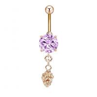 Stainless Steel Belly Ring, Tibetan Style, with Cubic Zirconia & 304 Stainless Steel, Pinecone, Galvanic plating, for woman & faceted, more colors for choice, nickel, lead & cadmium free, 6.20x39mm, Sold By PC