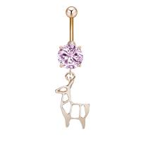 Stainless Steel Belly Ring Zinc Alloy with Cubic Zirconia & 304 Stainless Steel Deer Galvanic plating for woman & faceted nickel lead & cadmium free Sold By PC