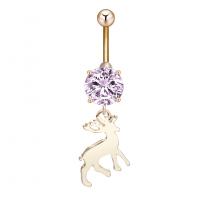 Stainless Steel Belly Ring, Tibetan Style, with Cubic Zirconia & 304 Stainless Steel, Deer, Galvanic plating, for woman & faceted, more colors for choice, nickel, lead & cadmium free, 10.50x39mm, Sold By PC