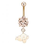 Stainless Steel Belly Ring Zinc Alloy with Cubic Zirconia & 304 Stainless Steel Fish Galvanic plating for woman & faceted nickel lead & cadmium free Sold By PC