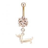 Stainless Steel Belly Ring, Tibetan Style, with Cubic Zirconia & 304 Stainless Steel, Dog, Galvanic plating, for woman & faceted, more colors for choice, nickel, lead & cadmium free, 15.20x36.20mm, Sold By PC