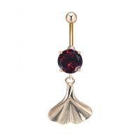Stainless Steel Belly Ring, Tibetan Style, with Cubic Zirconia & 304 Stainless Steel, Ginkgo Leaf, Galvanic plating, for woman & faceted, more colors for choice, nickel, lead & cadmium free, 15.10x41.50mm, Sold By PC