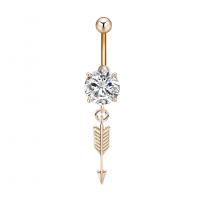 Stainless Steel Belly Ring, Tibetan Style, with Cubic Zirconia & 304 Stainless Steel, arrowhead, Galvanic plating, for woman & faceted, more colors for choice, nickel, lead & cadmium free, 5.60x48.50mm, Sold By PC