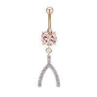 Stainless Steel Belly Ring, Tibetan Style, with Cubic Zirconia & 304 Stainless Steel, Galvanic plating, for woman & faceted, more colors for choice, nickel, lead & cadmium free, 12.30x43.70mm, Sold By PC