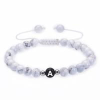 Howlite Bracelet with Brass & Acrylic Alphabet Letter silver color plated Unisex & adjustable & enamel 6mm Length 7.5-11.8 Inch Sold By PC