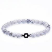 Howlite Bracelet, with Brass & Acrylic, Alphabet Letter, silver color plated, elastic & Unisex & different styles for choice & enamel, 6mm, Length:6.6-8.5 Inch, Sold By PC