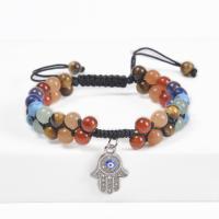 Gemstone Bracelet, with Polyester Cord & Tibetan Style, Evil Eye, silver color plated, different materials for choice & adjustable & enamel & with rhinestone, more colors for choice, Length:7-11.8 Inch, Sold By PC
