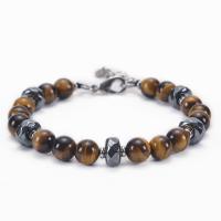 Gemstone Bracelet, with 304 Stainless Steel, Round, different materials for choice & Unisex, more colors for choice, 8mm, Length:6.6-8.5 Inch, Sold By PC