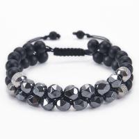 Gemstone Bracelet with Polyester Cord & 304 Stainless Steel Round Double Layer & Unisex & adjustable 8mm Length 19-30 cm Sold By PC