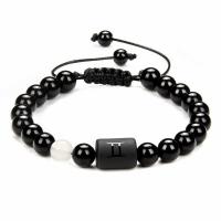Obsidian Bracelet with Polyester Cord & Gemstone 12 Signs of the Zodiac handmade & Unisex & adjustable Length 6.5-9.4 Inch Sold By PC