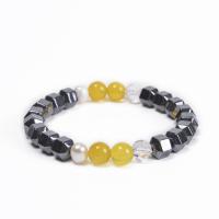 Black Magnetic Stone Bracelet with Gemstone & Freshwater Pearl Round & Unisex Length 6.6-8.5 Inch Sold By PC