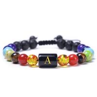Gemstone Bracelet, with Polyester Cord, Alphabet Letter, Unisex & adjustable & different styles for choice, mixed colors, Length:7-11.5 Inch, Sold By PC