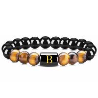 Gemstone Bracelets, Obsidian, with Tiger Eye, Alphabet Letter, handmade, Unisex & different styles for choice, 8mm, Length:6.6-8.5 Inch, Sold By PC