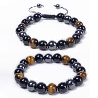 Gemstone Bracelets, Obsidian, with Black Magnetic Stone & Polyester Cord & Tiger Eye, Round, Unisex & different styles for choice, mixed colors, 8-10mm, Length:6.6-8.5 cm, Sold By PC