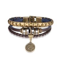 Split Layer Cowhide Leather Bracelet, with Tibetan Style, 12 Signs of the Zodiac, plated, fashion jewelry & multilayer & different length for choice & for man, more colors for choice, Sold By PC