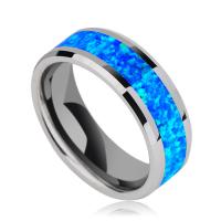 Titanium Steel Δάχτυλο του δακτυλίου, με Οπάλιο, Γύρος, χρώμα επάργυρα, κοσμήματα μόδας & διαφορετικό μέγεθος για την επιλογή, μπλε, Sold Με PC