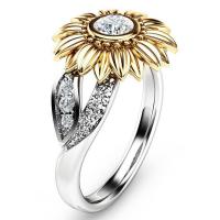 Zinc Alloy Finger Ring Sunflower plated fashion jewelry & with rhinestone nickel lead & cadmium free Sold By PC