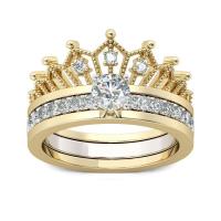 Zinc Alloy fingerring, Crown, forgyldt, 2 stykker & mode smykker & forskellig størrelse for valg & med rhinestone, gylden, nikkel, bly & cadmium fri, Solgt af sæt