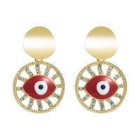 Brass Drop Earring Round gold color plated for woman & enamel & with rhinestone & hollow nickel lead & cadmium free Sold By Pair