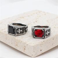Stainless Steel Finger Ring 304 Stainless Steel with Glass Square with cross pattern & for man 11mm US Ring Sold By PC