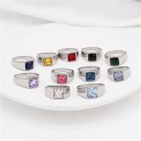 Edelstahl Ringe, 304 Edelstahl, mit Glas, Quadrat, verschiedene Größen vorhanden & für Frau, keine, Größe:7-11, verkauft von PC