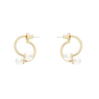 Brass Stud Earring, with Plastic Pearl, gold color plated, for woman, 30mm, Sold By Pair