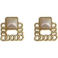 Brass Stud Earring with Plastic Pearl gold color plated for woman & hollow 21mm Sold By Pair