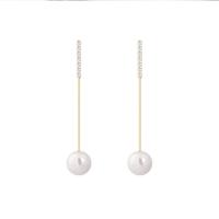 Brass Drop Earring, with Plastic Pearl, gold color plated, for woman & with rhinestone, 12x52mm, Sold By Pair