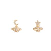 Asymmetric Earrings, Brass, gold color plated, micro pave cubic zirconia & for woman, 13x17mm, Sold By Pair