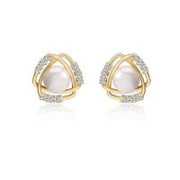 Cubic Zirconia Micro Pave Brass Earring, gold color plated, micro pave cubic zirconia & for woman & hollow, 11x11mm, Sold By Pair