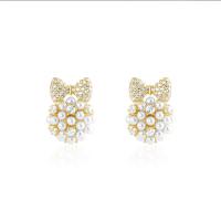 Cubic Zirconia Micro Pave Brass Earring, with Plastic Pearl, gold color plated, micro pave cubic zirconia & for woman, 9x13mm, Sold By Pair