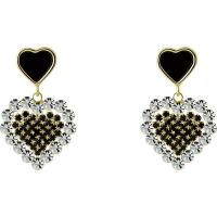 Boucles d'oreilles pendantes en laiton, avec Acrylique, coeur, Placage de couleur d'or, pour femme & avec strass, noire, 18x30mm, Vendu par paire