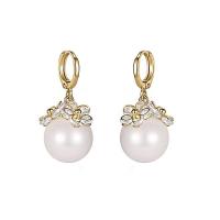 Huggie Hoop Drop Ohrringe, Messing, mit Kunststoff Perlen, goldfarben plattiert, Micro pave Zirkonia & für Frau, keine, 14x35mm, verkauft von Paar