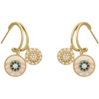 Cubic Zirconia Micro Pave Brass Earring with Shell gold color plated micro pave cubic zirconia & for woman 28mm Sold By Pair