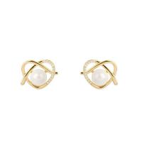 Cubic Zirconia Micro Pave Brass Earring, Heart, gold color plated, micro pave cubic zirconia & for woman & hollow, 26x31mm, Sold By Pair