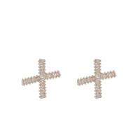 Cubic Zirconia Micro Pave Brass Earring, Cross, gold color plated, micro pave cubic zirconia & for woman, 23x23mm, Sold By Pair