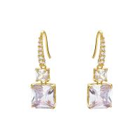 Cubic Zircon (CZ) Drop Earring, Brass, gold color plated, micro pave cubic zirconia & for woman, 10x31mm, Sold By Pair