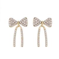 Brass Stud Earring, Bowknot, gold color plated, micro pave cubic zirconia & for woman, 25mm, Sold By Pair