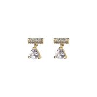 Brass Drop Earring, gold color plated, micro pave cubic zirconia & for woman, 9x12mm, Sold By Pair