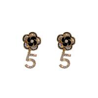Messing Drop Earring, Flower, guldfarve belagt, Micro Pave cubic zirconia & for kvinde, 14x30mm, Solgt af par