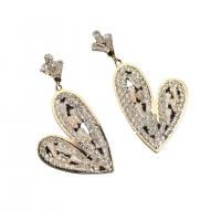 Brass Drop Earring, Heart, gold color plated, micro pave cubic zirconia & for woman, 22x43mm, Sold By Pair