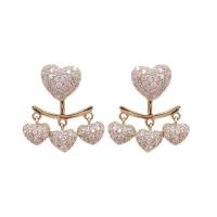 Brass Drop Earring Heart gold color plated micro pave cubic zirconia & for woman Sold By Pair