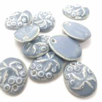 Glazed Porcelain Beads, Teardrop, embossed & DIY, blue, 28x36x9mm, Approx 100PCs/Bag, Sold By Bag