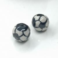 Perles bijoux en porcelaine, Football, dessiné à la main, DIY, blanc et noir, 14mm, Environ 100PC/sac, Vendu par sac