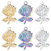 Stainless Steel Flower Pendant, 304 Stainless Steel, Rose, Vacuum Ion Plating, vintage & for woman, more colors for choice, 16x24mm, Sold By PC